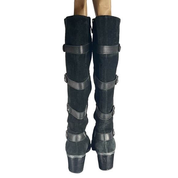 Circa Joan & David Black Leather Suede Knee High Tall Boots WOMENS SIZE 6.5 Moto - Picture 9 of 13